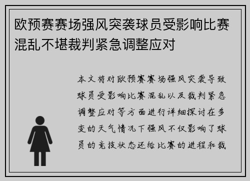 欧预赛赛场强风突袭球员受影响比赛混乱不堪裁判紧急调整应对